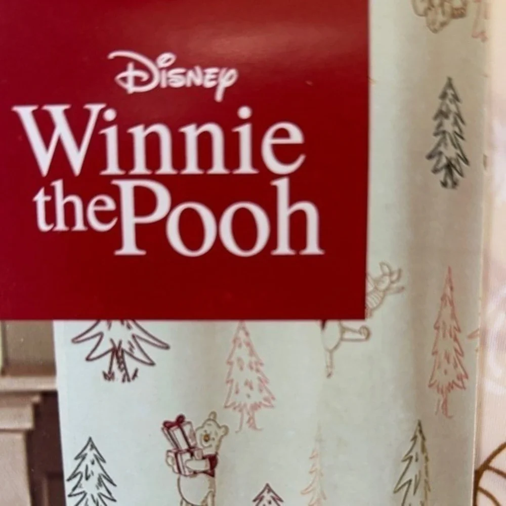 Disney Winnie the Pooh Holiday Fabric Shower Curtain Cream & Red Christmas 70